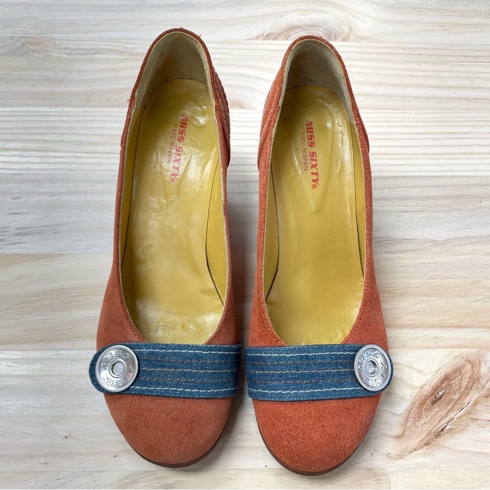 Miss Sixty Orange Suede Flats with Blue Strap - Sz 37